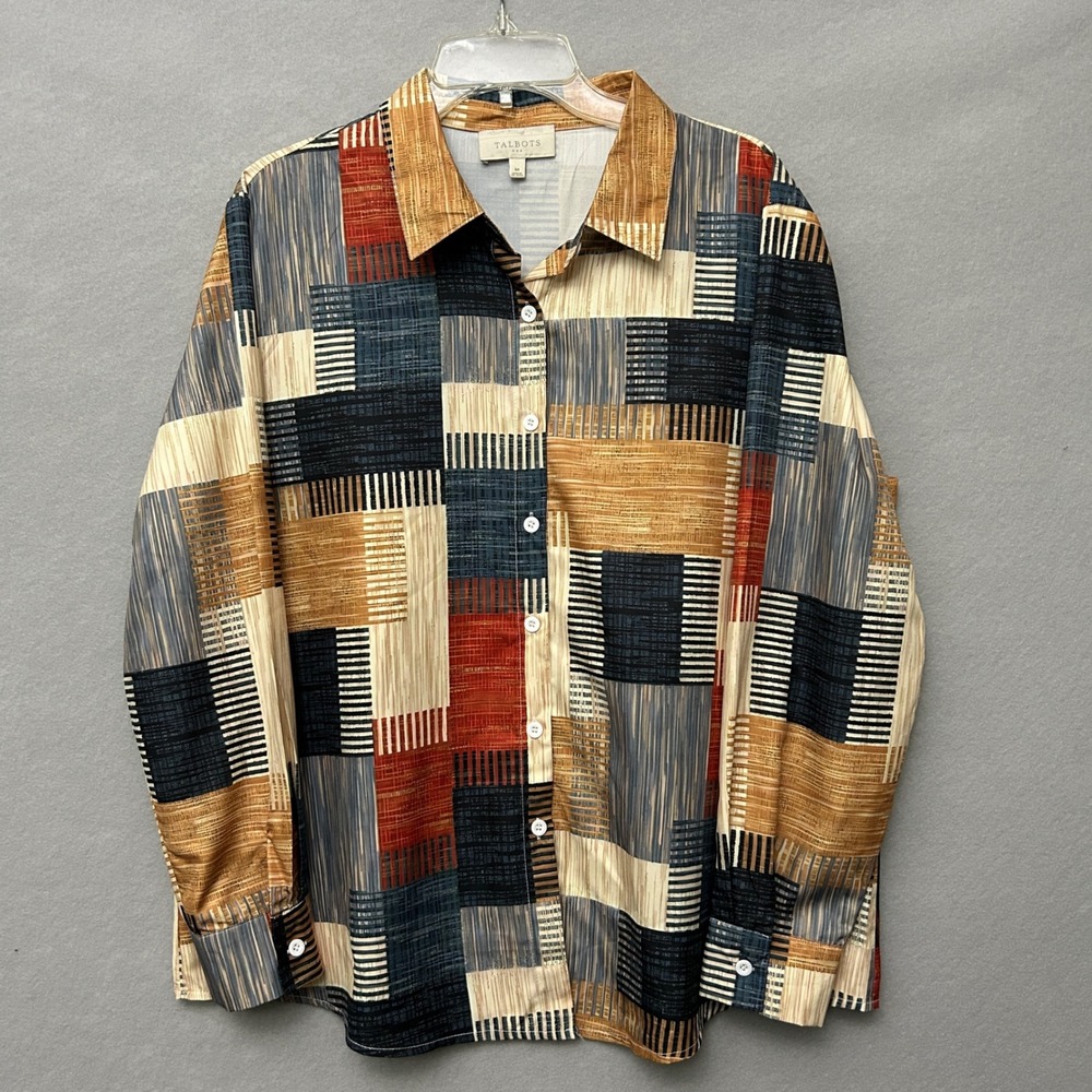 Talbots Patchwork Button Down Blouse Womens 1xl L… - image 1